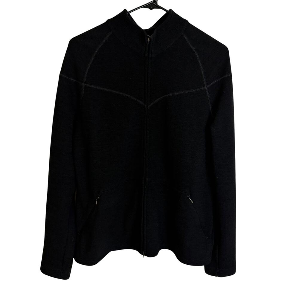 IBEX Wool Jacket Womens Large Black Full Zip Outdoors HIking Wool Embroidered